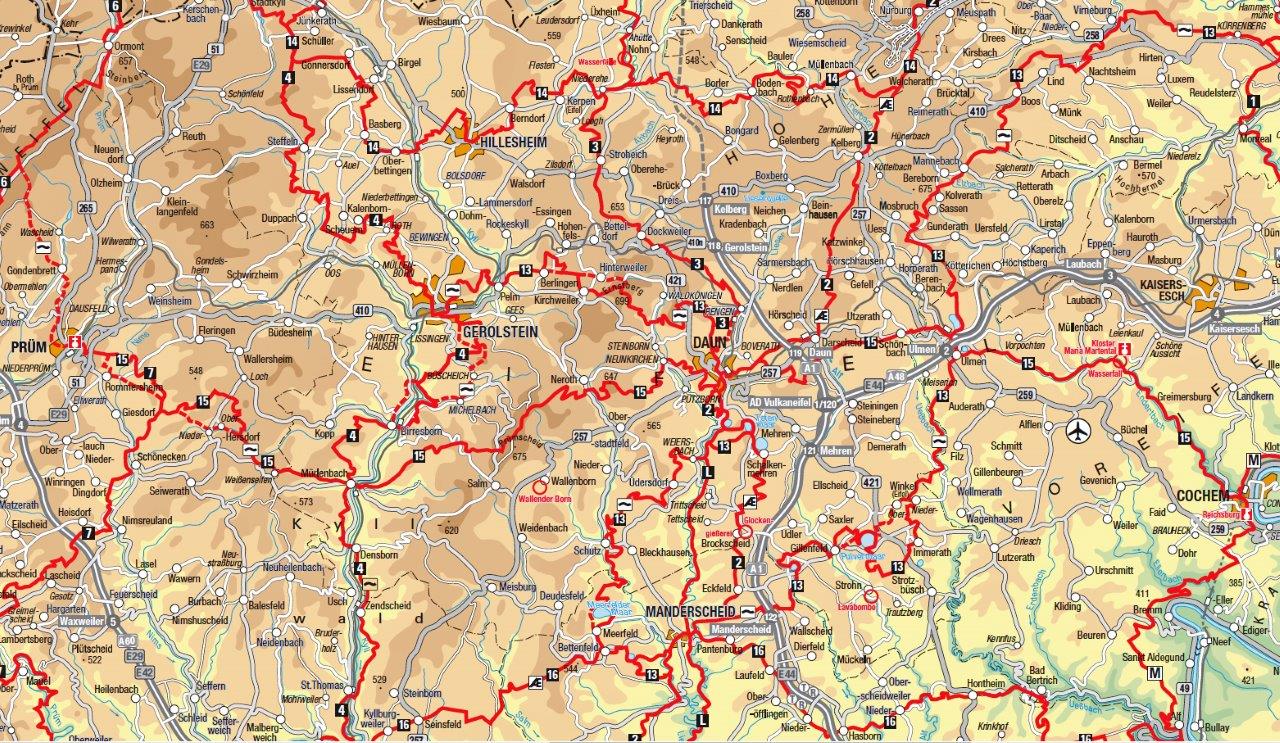 Übersichtskarte der Hauptwanderwege des Eifelvereins 